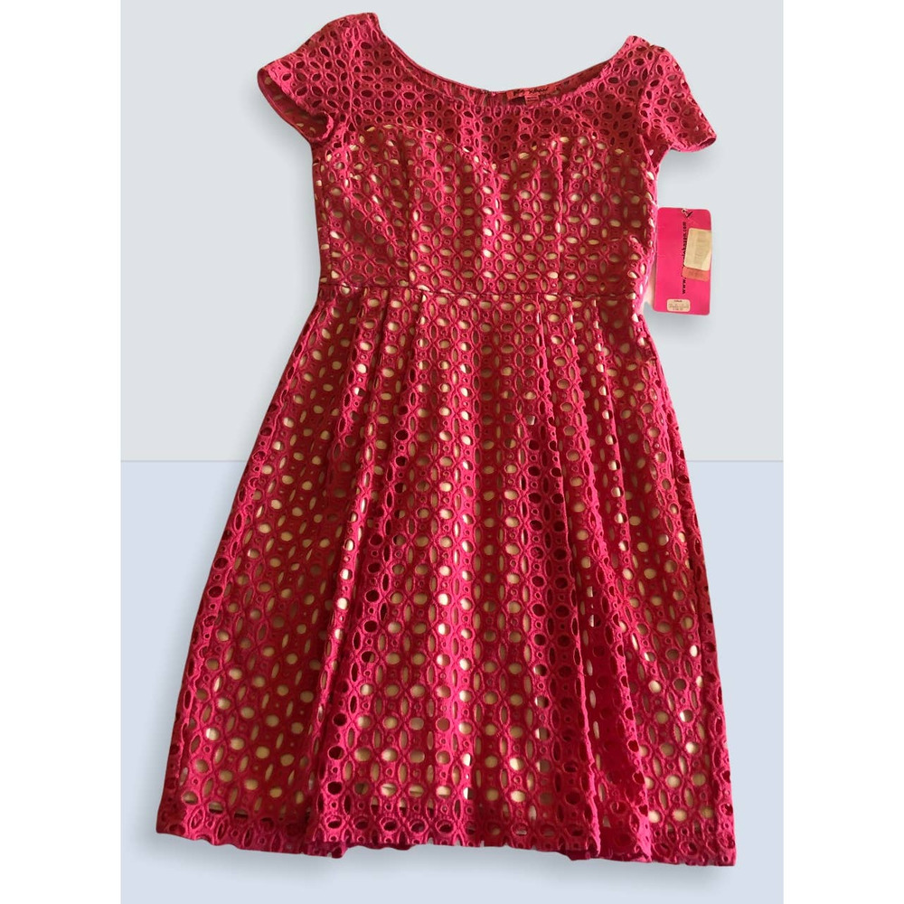 Betsy Johnson Dark Pink Eyelet Dress New with Tags Size 4 Fully Lined